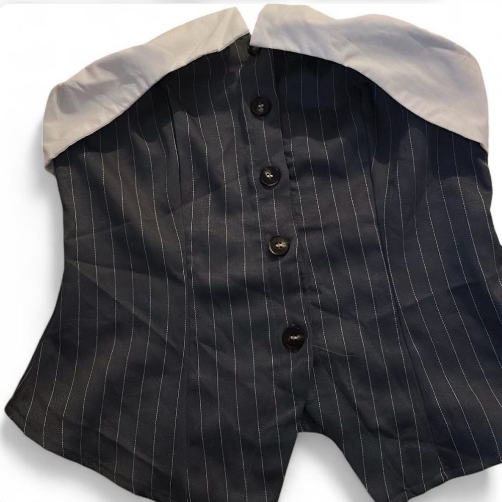Hot Topic Black Pinstripe Button Down Shirt